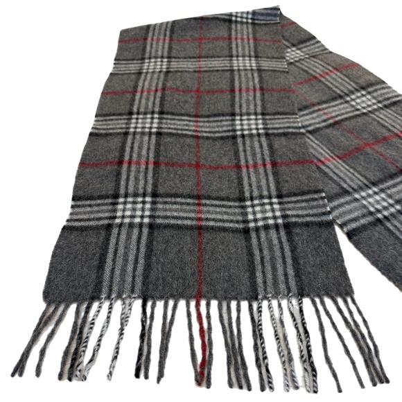 Joseph Abboud 100% Cashmere Plaid Scarf – Grey, Red & White Check - Picture 6 of 9